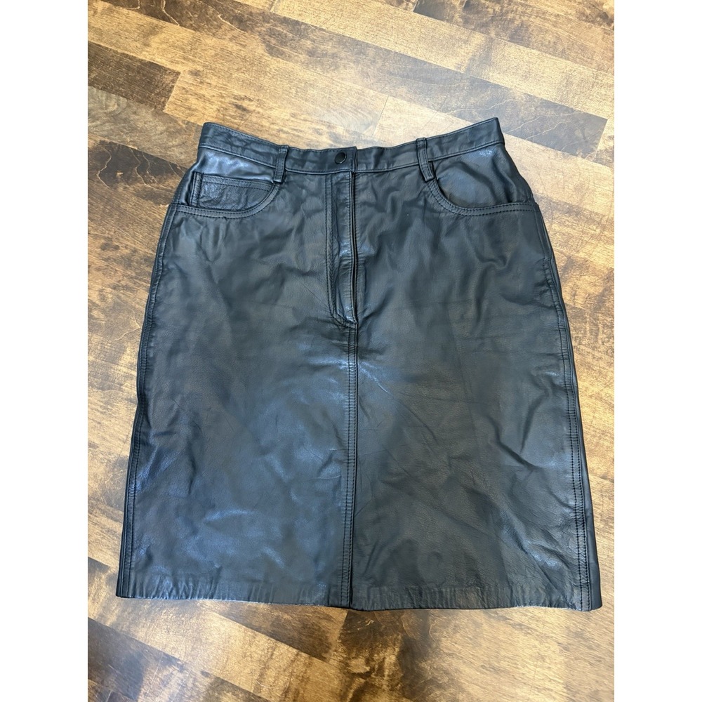 Vintage 90s Genuine Leather Black Mini Skirt Chic Biker Moto Edgy 28"